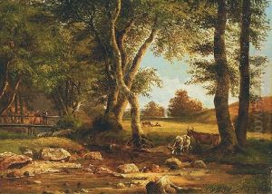 Holsteinische Landschaft Mit Bauernpaar Und Weidenden Kuhen by Johann Ludwig Hansen
