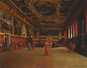 View Of The Sala Del Senato In The Doge's Palace In Venice by Josef Theodor Hansen