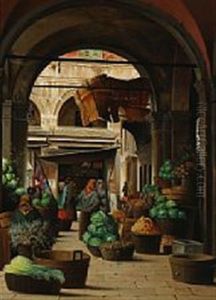 Market Scene From Piazza Del Erbe, Verona by Josef Theodor Hansen