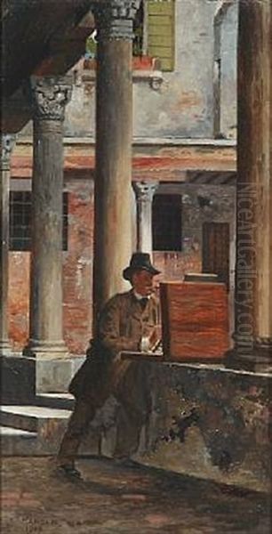 The Painter H. Therkildsen At His Easel In Venice - view 1