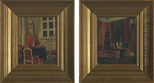 Interior With Queen Louise Sitting In Study (+ Interior With King Christian Ix In Study; Pair) - view 1
