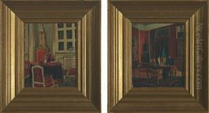 Interior With Queen Louise Sitting In Study (+ Interior With King Christian Ix In Study; Pair) by Josef Theodor Hansen