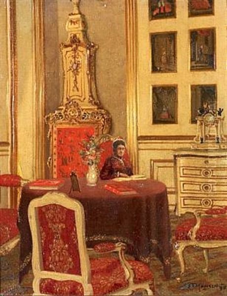Interior With King Christian Ix (+ Queen Louise Sitting In Their Study; 2 Works) - view 1