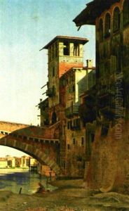 Byparti Fra Verona Med Il Ponte Della Pietra by Josef Theodor Hansen