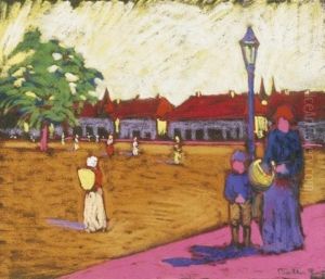 The Main Square In Nagybanya by Geza Balla