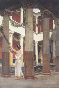 Parti Fra Pompeji Med Ung Pige, Der Pynter Op Med Blomsterguirlander