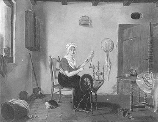 Een Vrouw Aan Het Spinnewiel - view 1