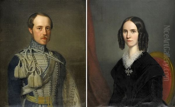 Portratt Forestallande Generallojtnanten Och Hovstallmastaren Greve Carl Magnus Bjornstjerna, Barandes Uniform Dolma, Och Hans Maka Grevinnan Ulrika Sofia Charlotta, Nee Friherrinna Af Ugglas - view 1