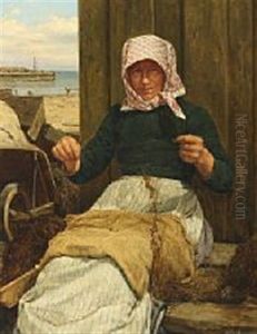 Fisherman's Wife At Tending Nets by Niels Christian Hansen
