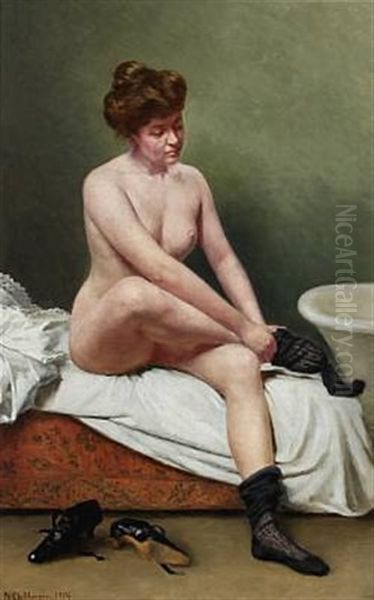 Efter Morgen Toilettet (nude Female Model Sitting On A Bed) - view 1