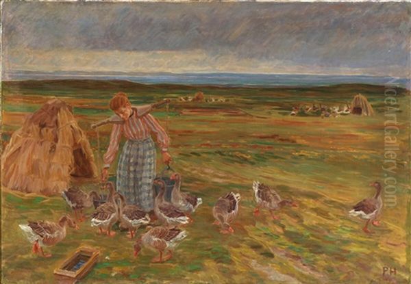 Landscape From Faaborg With A Young Woman Feeding The Geese - view 1