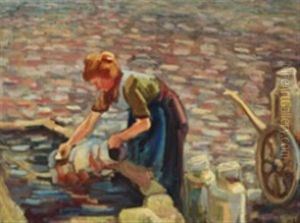 A Woman Washing A Milkcan A Woman Washing A Milkcan