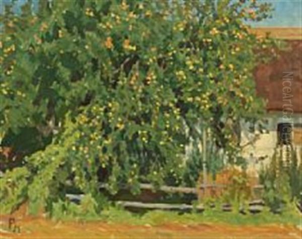 A Flowering Tree By A Thatched House - view 1