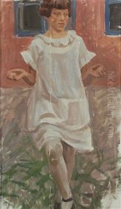 Study Of A Girl Playing In Front Of A House by Peter Marius Hansen