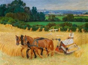 Harvest Scene With A View Of Svanninge Church, Funen