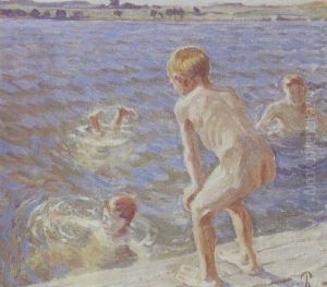 Badende Drenge Ved Faaborg Fjord by Peter Marius Hansen