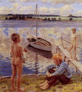 Tre Drenge Ved En Badebro