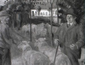 Byparti Fra Faaborg Med Personer Og Far by Peter Marius Hansen