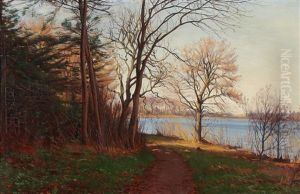 Sunny Autumn Day Near A Forest Lake by Sigvard Hansen