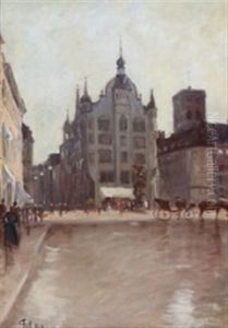 A View Of Amager Square In Copenhagen by Sigvard Hansen