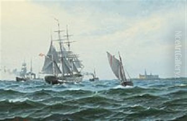 Warship With Pilot With Kronborg Castle On The Starboard - view 1