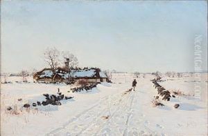 Snowy Landscape With A Hunter And His Dog Snowy Landscape With A Hunter And His Dog