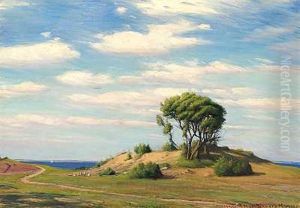 Et Sommerlandskab Fra Moesgaard Med Gaes Ved En Gravhoj by Sigvard Hansen