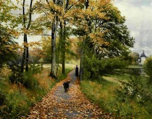 Spadserenade Dame Med Hund I En Park, Efterar Spadserenade Dame Med Hund I En Park, Efterar