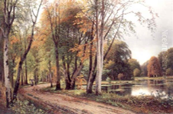 Faggot Gatherers On A Track In A Wooded River Landscape - view 1