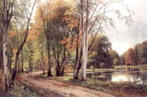Faggot Gatherers On A Track In A Wooded River Landscape