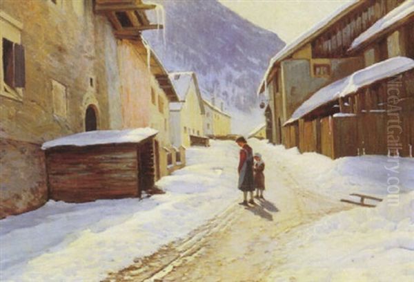 Gadeparti Med To Smapiger, Vinter - view 1