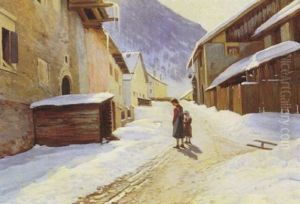 Gadeparti Med To Smapiger, Vinter by Sigvard Hansen