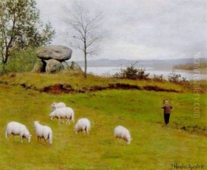 Landskab Med Far Og Vogterdreng, I Baggrunden En Stendysse