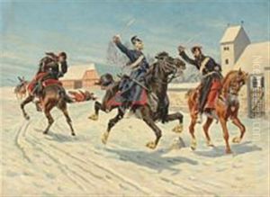 The Dragoon Niels Kjeldsen In Battle by Karl Frederik Christian Hansen-Reistrup