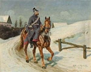 Dragoons On A Snowy Road by Karl Frederik Christian Hansen-Reistrup