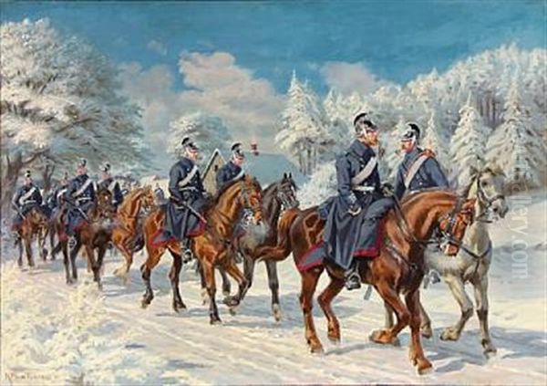 Dragoons On Horseback In A Winter Landscape - view 1