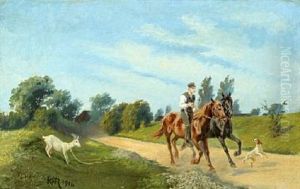 Man With Horses, Dog And Goat by Karl Frederik Christian Hansen-Reistrup