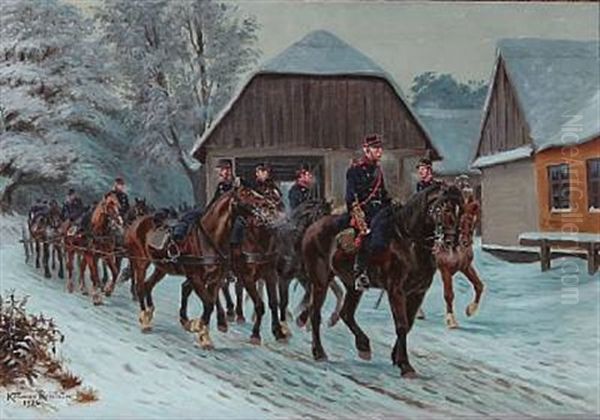 Danish Soldiers On Horseback, Winter Time - view 1