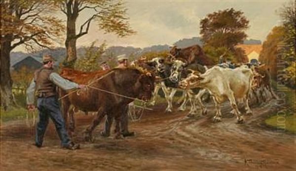 Farmers With Their Cattle On A Dirt Road - view 1