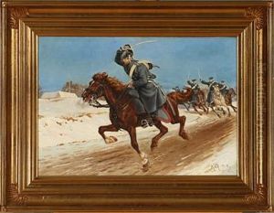 A Dragoon And Soldiers In Gallop