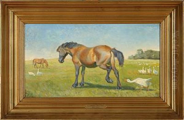 Grazing Horses And Geese - view 1