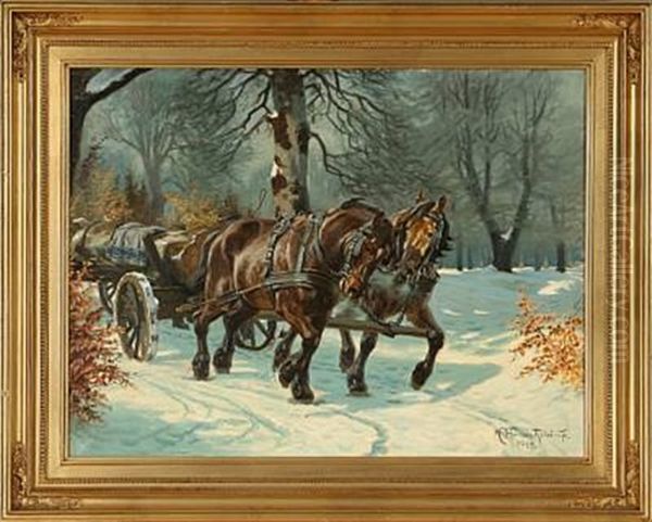 Winter Forest With Horses And Carriage - view 1
