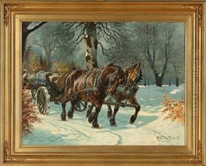 Winter Forest With Horses And Carriage by Karl Frederik Christian Hansen-Reistrup