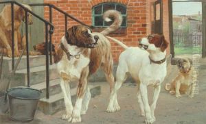 Gardsplads Med Hunde by Karl Frederik Christian Hansen-Reistrup
