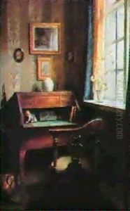 An Interior With A Bureau De Dame And A Corner-chair. by Bertel Mathias Hansen-Svaneke