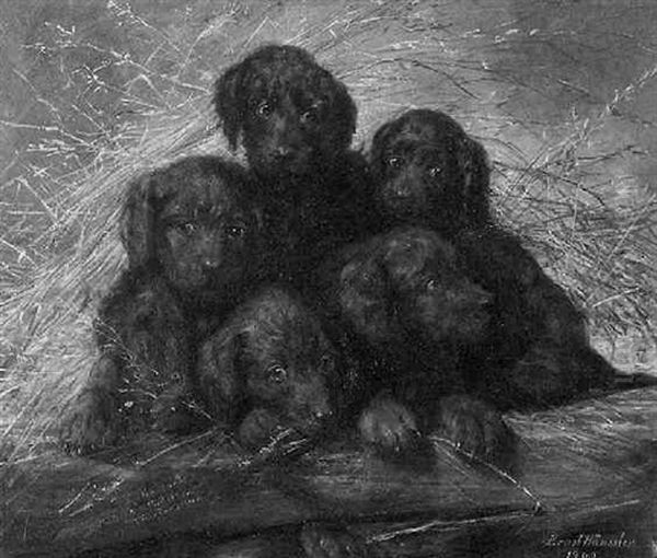 Funf Hundewelpen Im Stroh - view 1