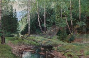A Forest Lake At Springtime by Nils Severin Lynge Hansteen