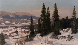 View Over A Valley In Evening Light by Nils Severin Lynge Hansteen