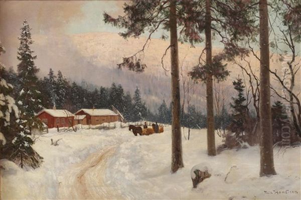 Vinterlandskap Med Hest Og Slede - view 1