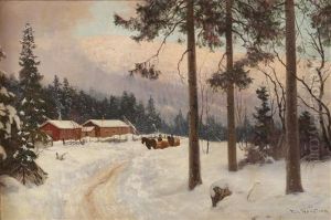 Vinterlandskap Med Hest Og Slede